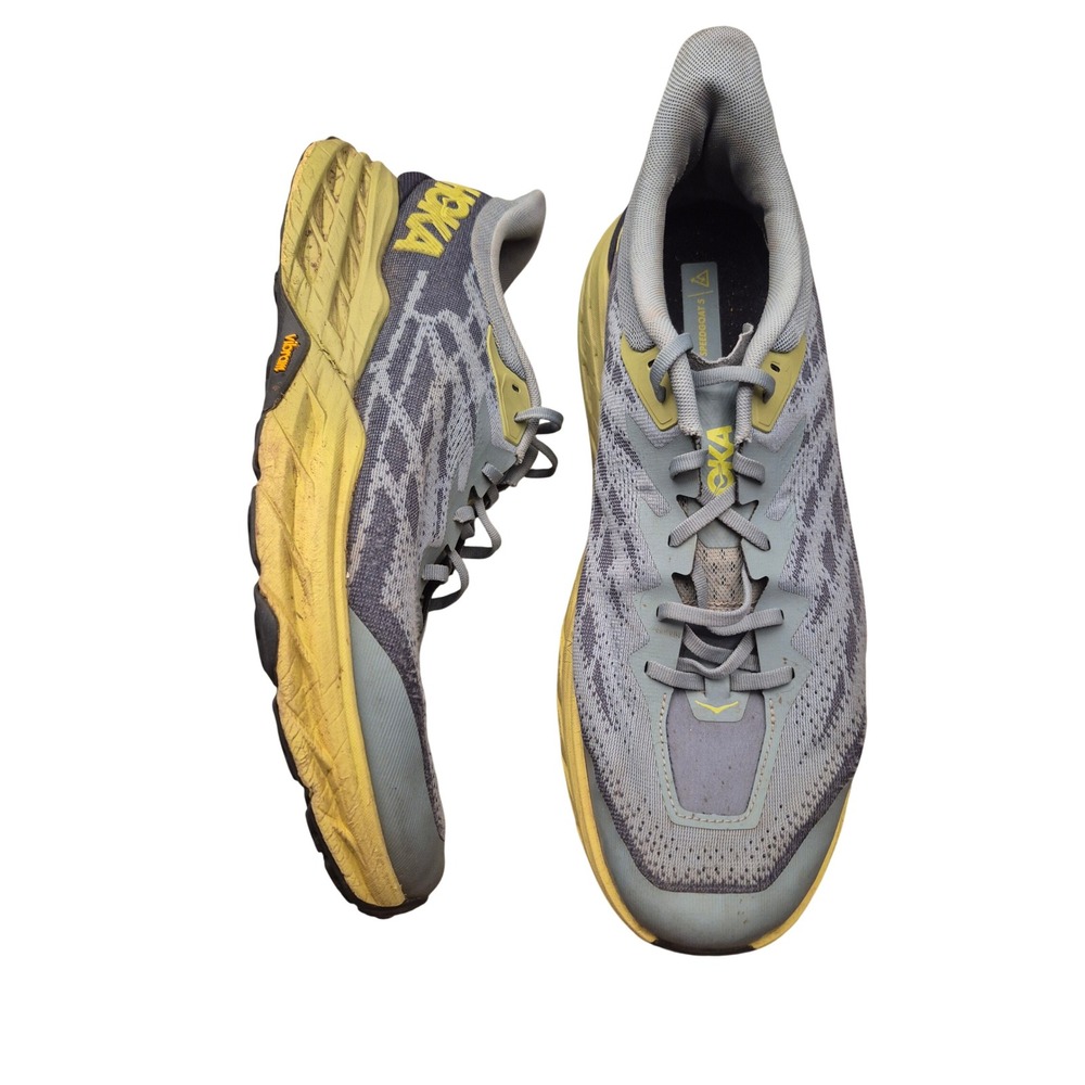 Hoka Speedgoat 5 Mens Trail Running Shoes Blue Grey Yellow Vibram Sole Sz 15 D